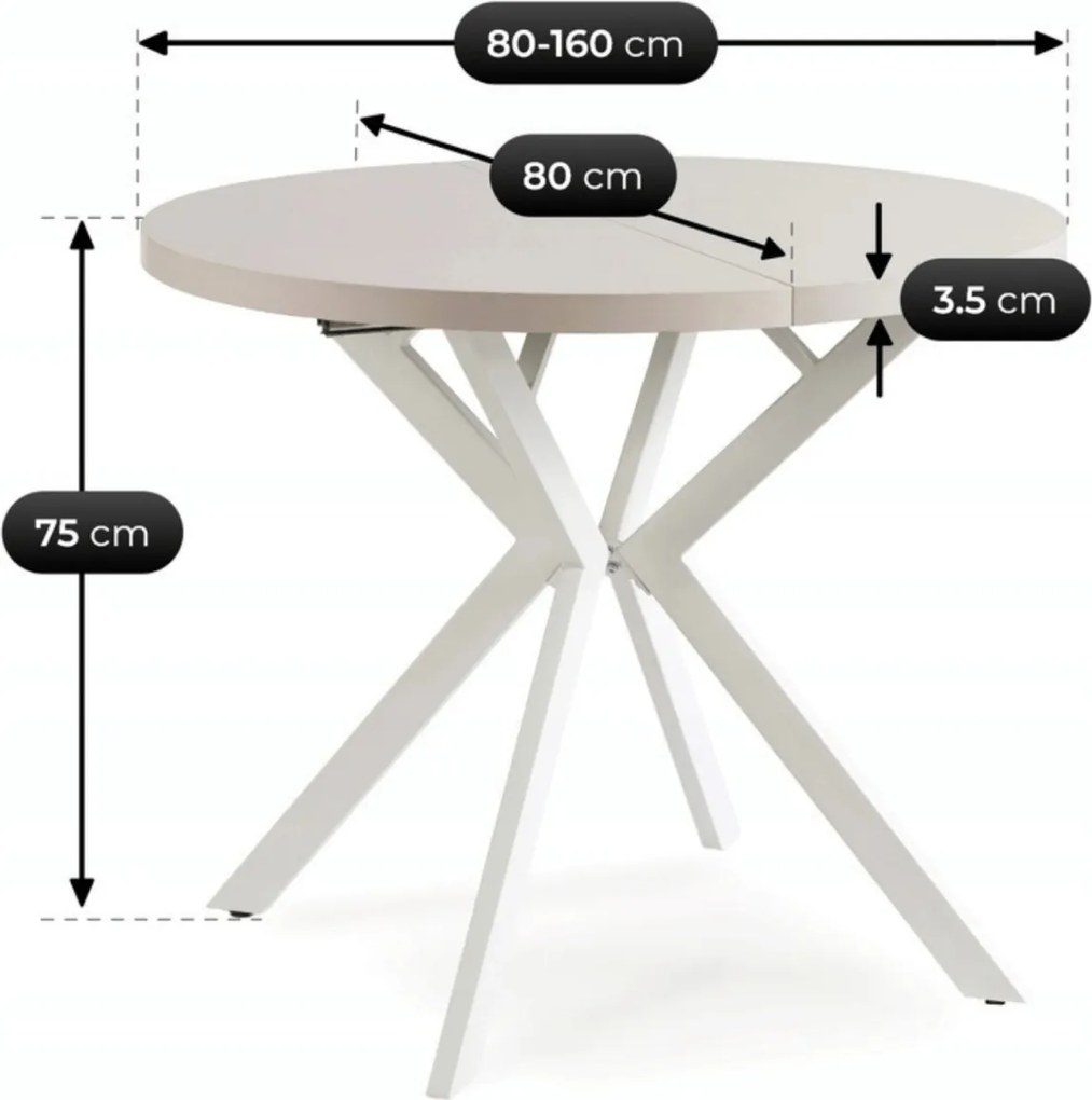 Kihúzható étkezőasztal 80–160 cm méretben, kasmír/fehér színben DORIAN