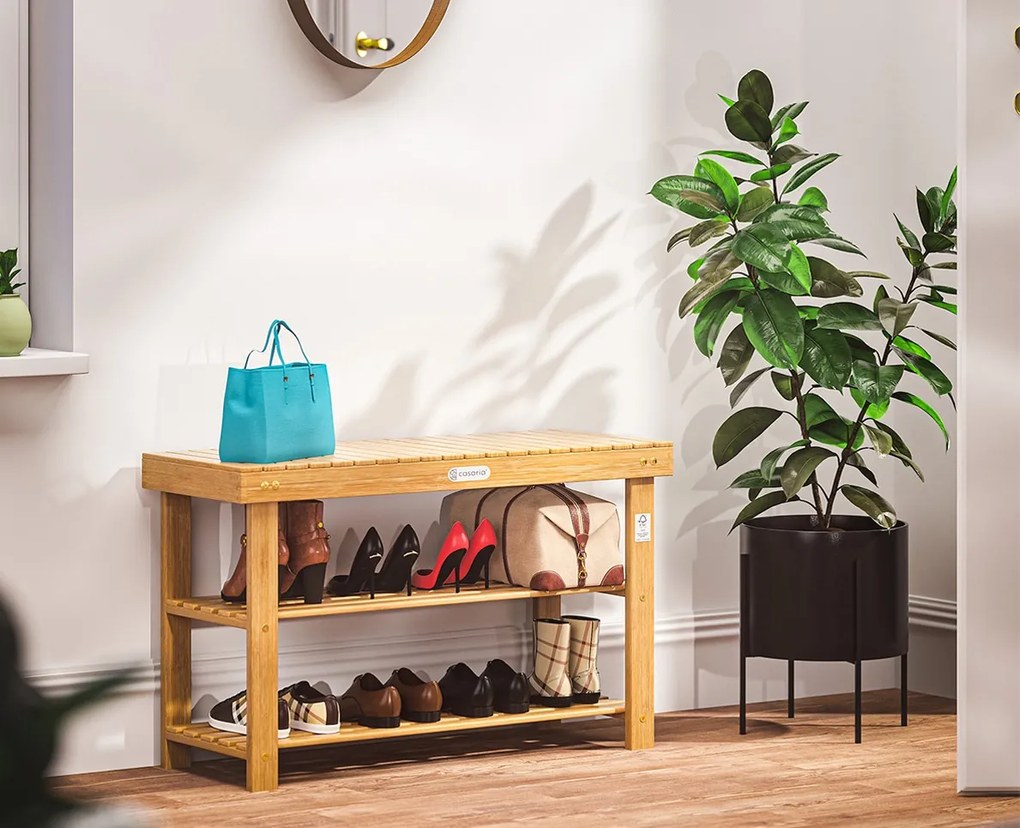 Casaria NINA előszobai pad cipőtartóval, 90x32x46 cm, natúr barna