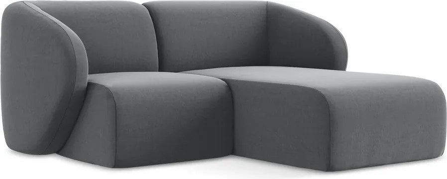 Szürke bársony sarokkanapé (jobb oldali-heverő résszel) Lani – Makamii