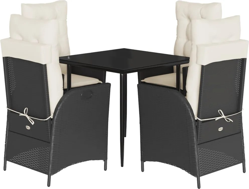 vidaXL 5 részes fekete polyrattan kerti étkezőgarnitúra párnákkal