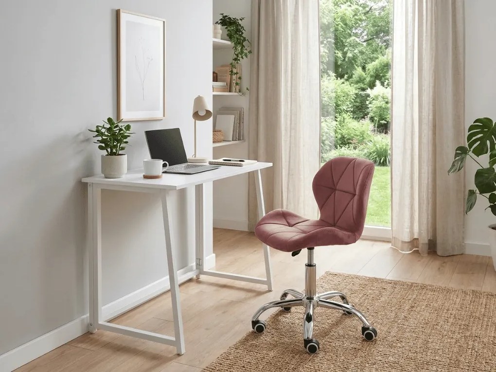 ZARIMO irodai szett íróasztal 80x40 cm, fehér + AVOLA VELVET szék, sötét rózsaszínű