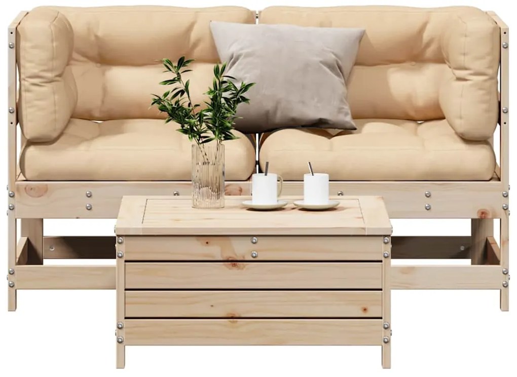 vidaXL 3 részes tömör fenyőfa kerti ülőgarnitúra párnával