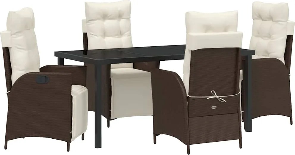 vidaXL Kert étkező szett párnával 5 pcs Barna polirattan
