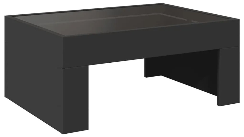 fekete végtelen hatású LED-es dohányzóasztal 70 x 50 x 30 cm