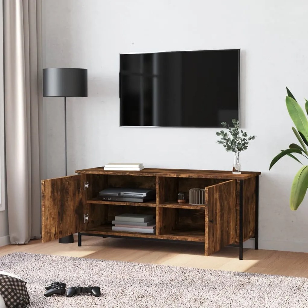 füstös tölgy színű szerelt fa TV-szekrény ajtókkal 102x35x45 cm