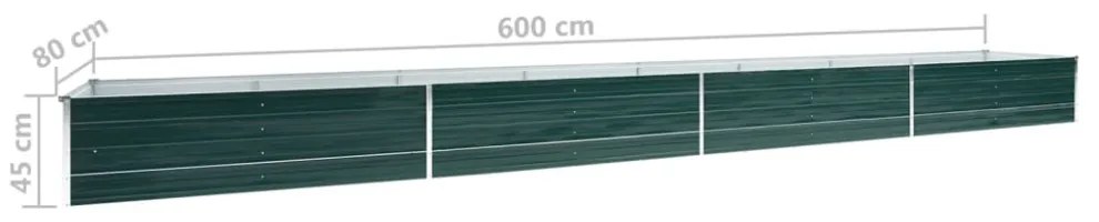 zöld horganyzott acél kerti magaságyás 600 x 80 x 45 cm
