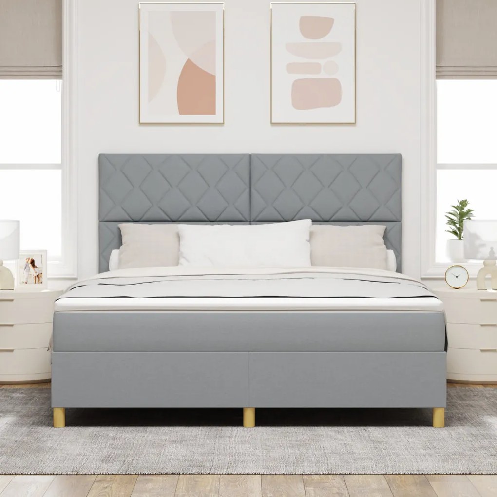 Boxspring ágy matraccal, világosszürke, szuper king, szövet