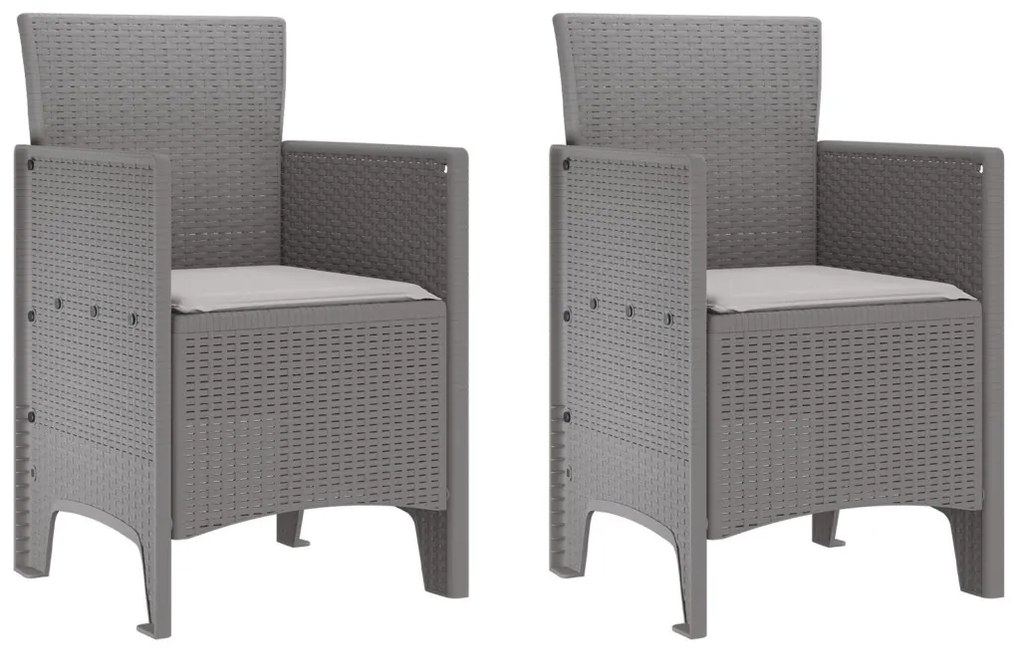 3 Darabos Kerti Étkező Garnitúra Párnákkal Világosszürke Poly Rattan