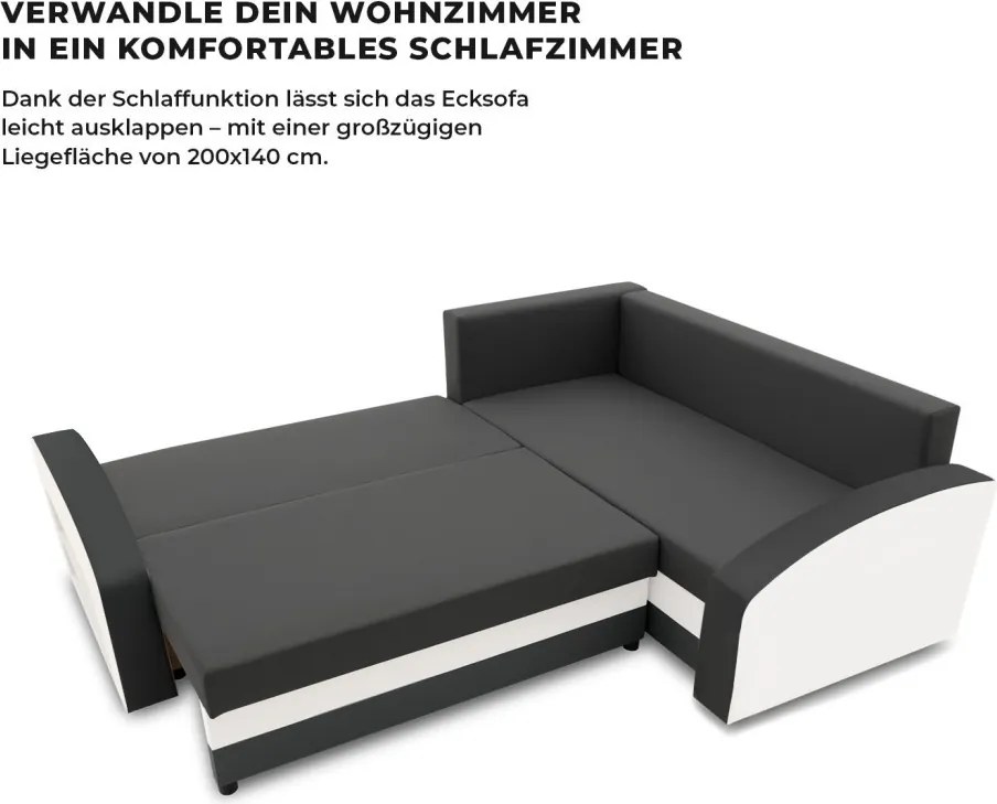 Grande sarokkanapé polcokkal , polc a bal karfaban, jobboldali, szövet anyag, bonell töltet, szürke - fehér