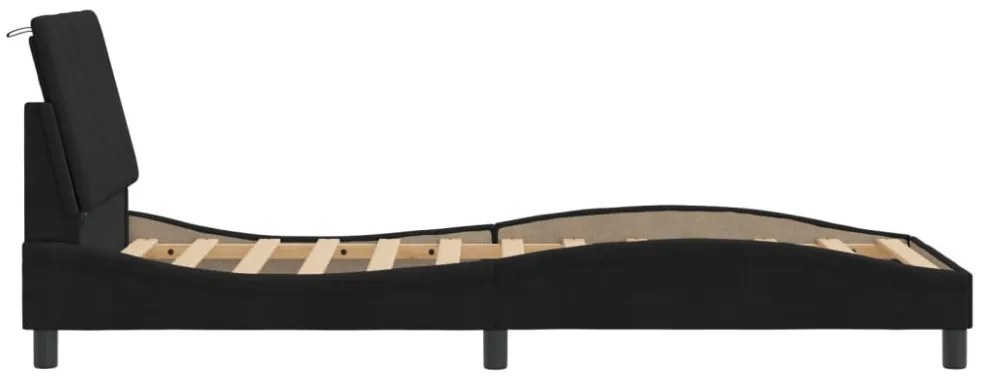 fekete bársony ágykeret LED-ekkel matrac nélkül Hanko 90 x 200 cm