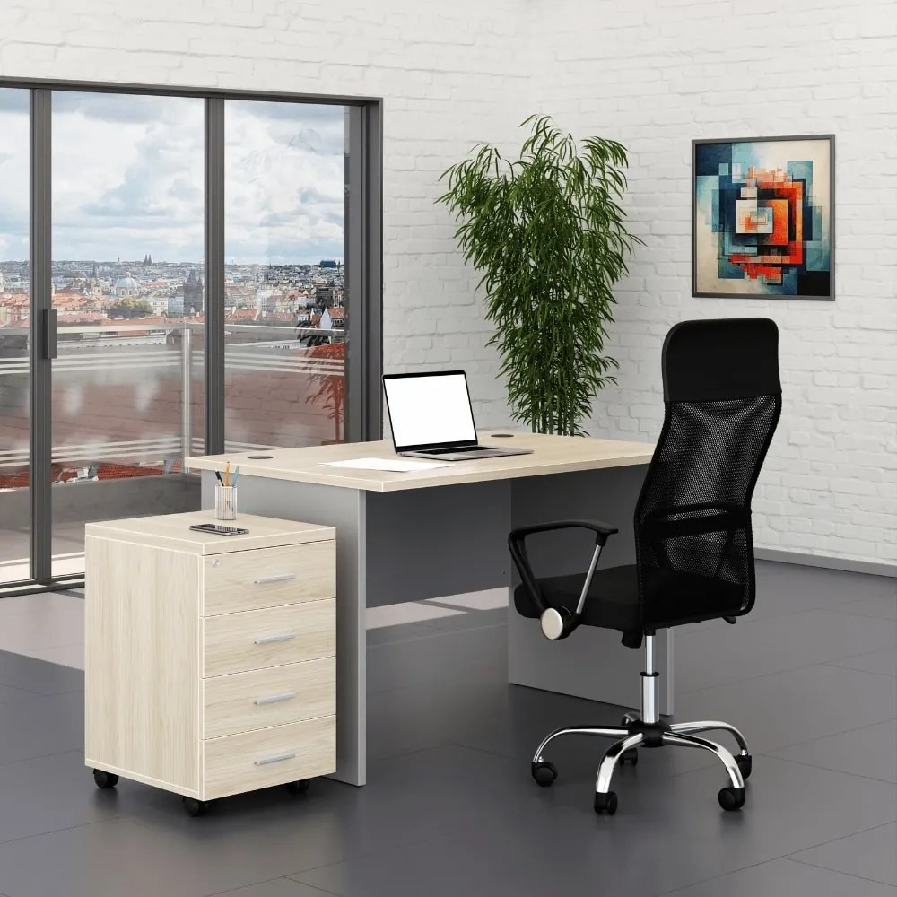 Irodabútor szett SimpleOffice 1, 120 cm, világos tölgy / szürke