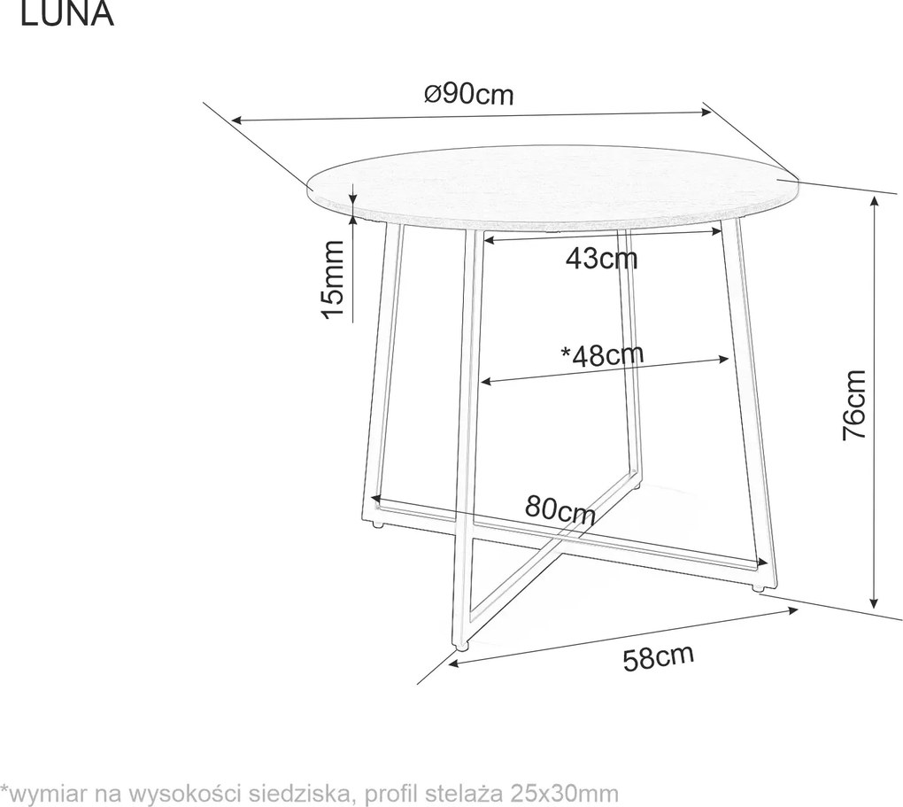 AKCIÓ Kerek étkezőasztal tölgy dekor asztallappal LUNA 90x90 II. osztály
