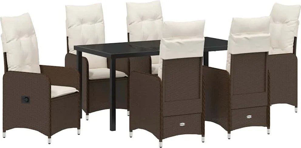 vidaXL Kert étkező szett párnával 7 pcs Barna polirattan