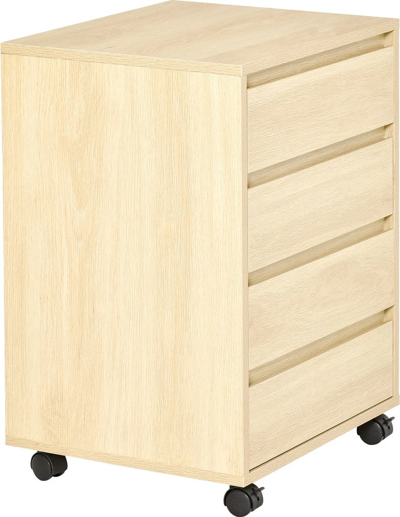 HOMCOM 4 Fiókos Irodai Fiókegység Kerekes Mobil Irattartó Székhez 46x40x65 cm Természetes | Aosom