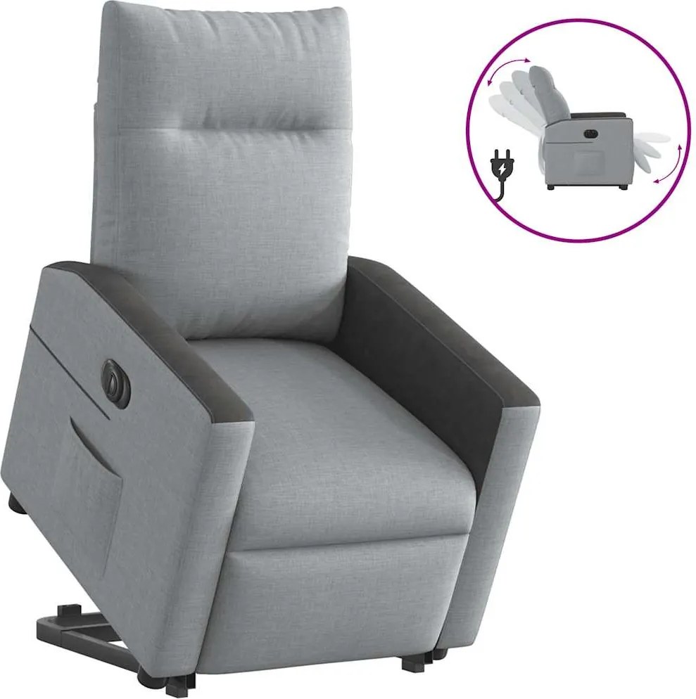 vidaXL elektromos felállást segítő világosszürke szövet dönthető fotel