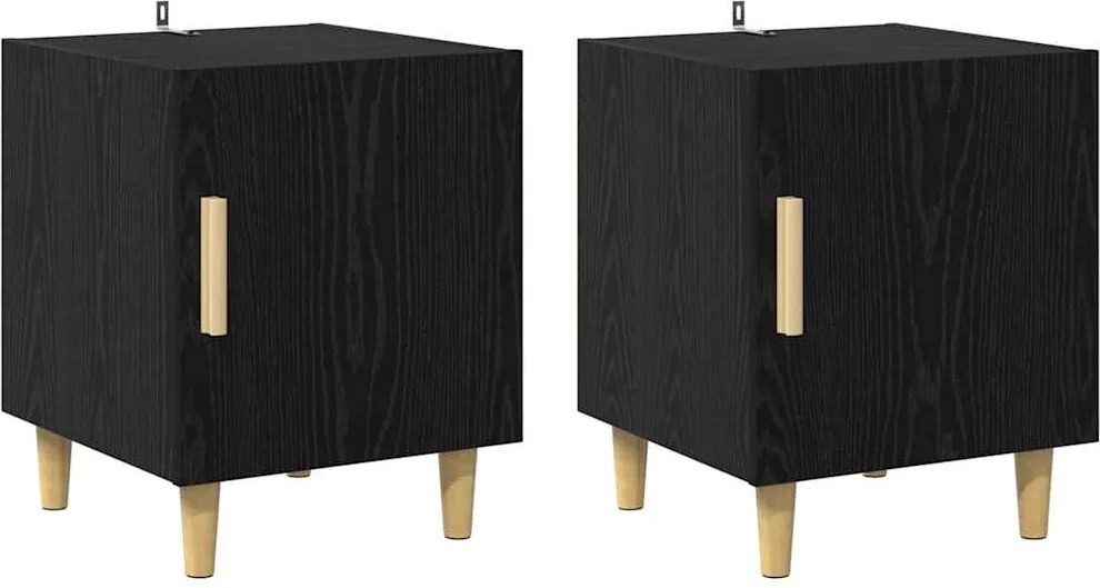 vidaXL Éjjeliszekrény 2 pcs Fekete tölgy 40 x 40 x 50 cm Faanyag