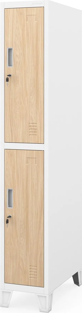 Öltözőszekrény fém munkahelyi mély 2 ajtós fehér/sonoma tölgy, 292x1720x600 mm: BARTEK 1 Plus D600 Eco Design