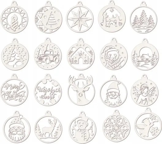 Karácsonyfa gömbök fa díszek Karácsonyi medálok fehér 20db minta