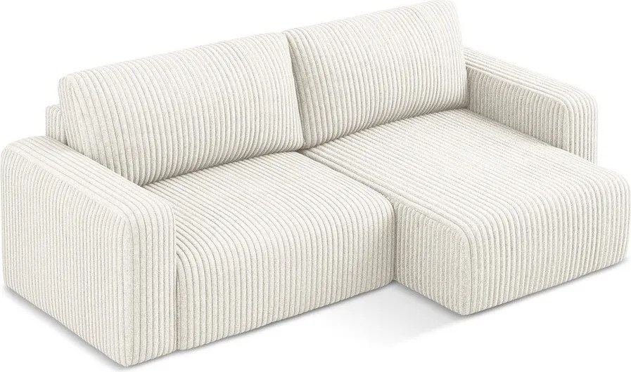 Krémszínű kordbársony kinyitható-tárolóhelyes sarokkanapé (jobb oldali-heverő résszel) Kona – Makamii