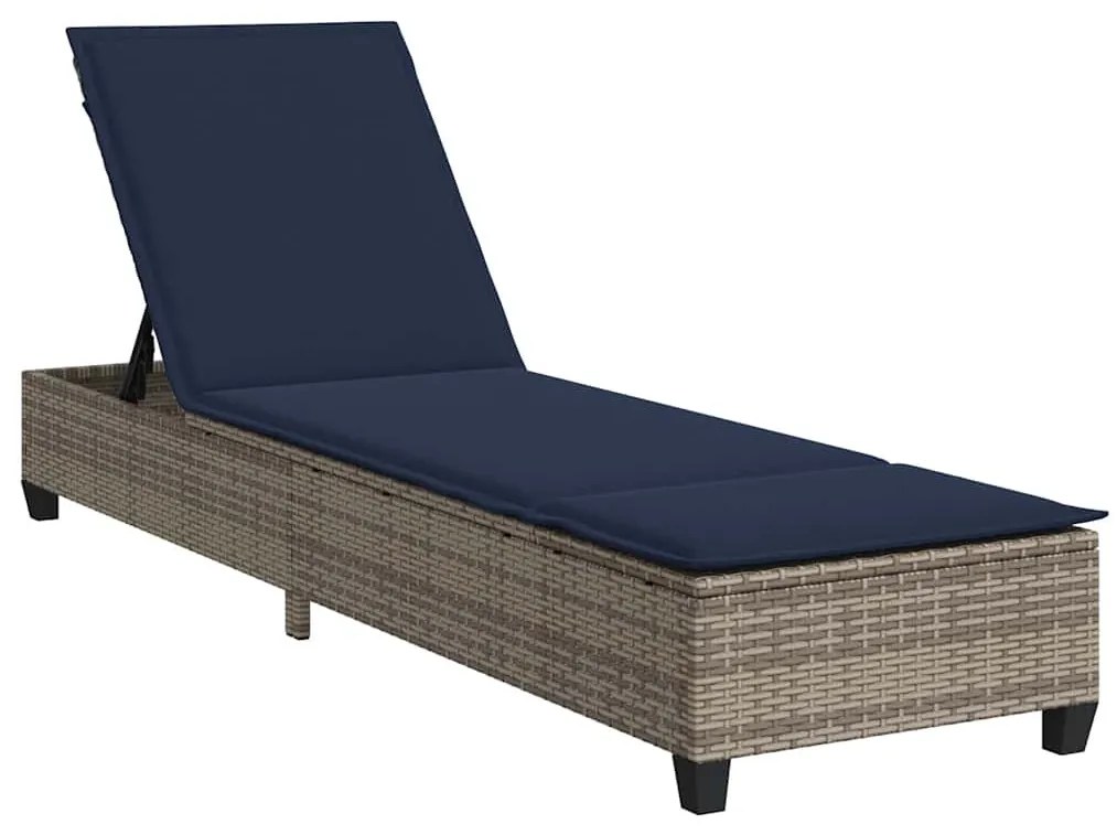 Szürke polyrattan napozóágy párnákkal 55x200x25,5 cm
