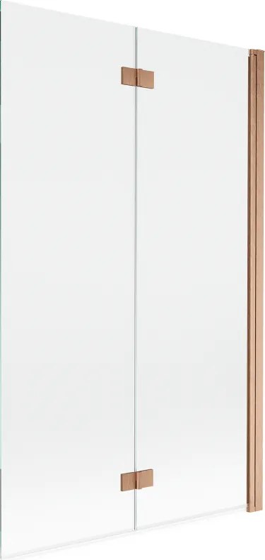 Mexen Mist 2-szárnyú, jobb oldali, 110 x 150 cm-es fürdőszobai paraván, átlátszó, csiszolt réz - 8A9-110-002-65-00-P