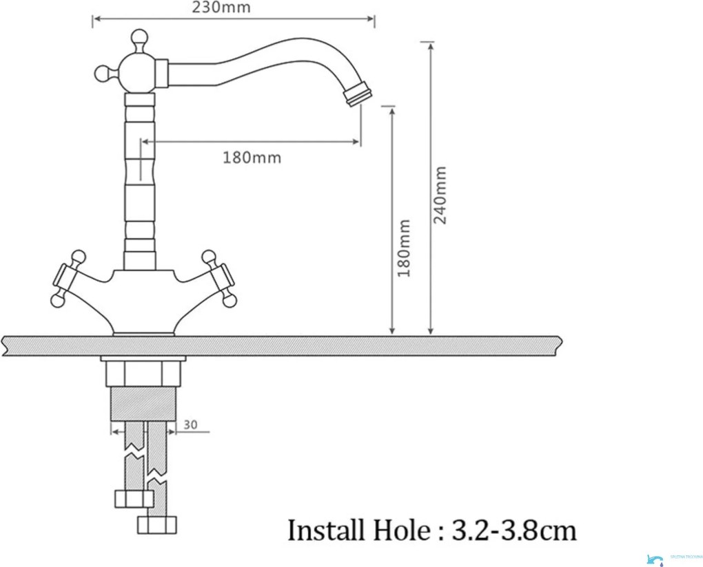 Álló EYN ANT2309 mosdócsaptelep két szeleppel és forgatható kifolyóval, több színváltozatban — ORB fekete — 24 cm