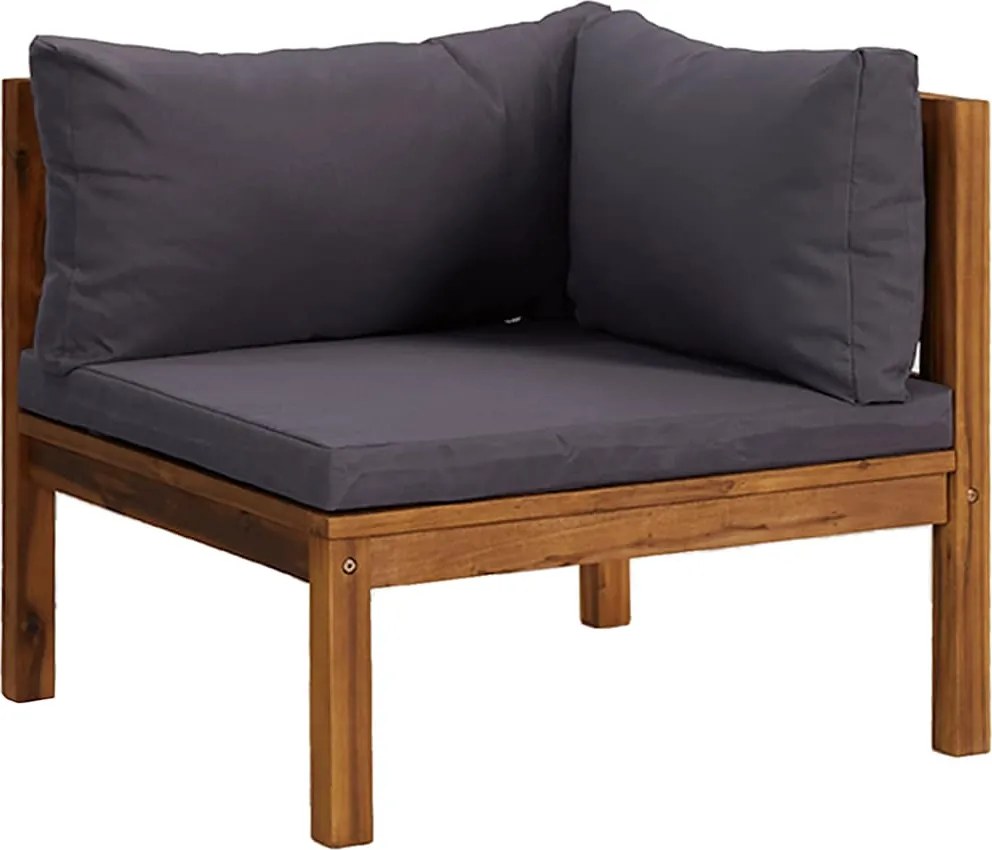 vidaXL elemes tömör akácfa sarokkanapé sötétszürke párnákkal