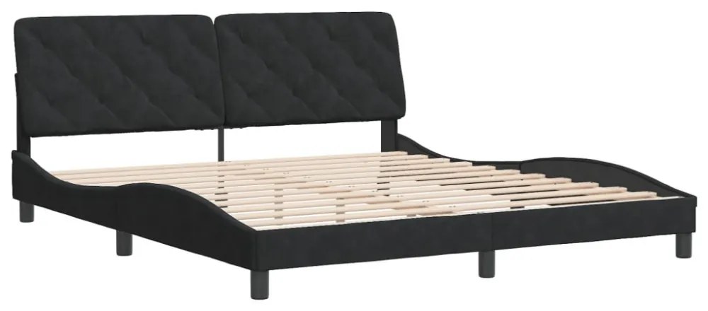 fekete bársony ágykeret matrac nélkül 180 x 200 cm