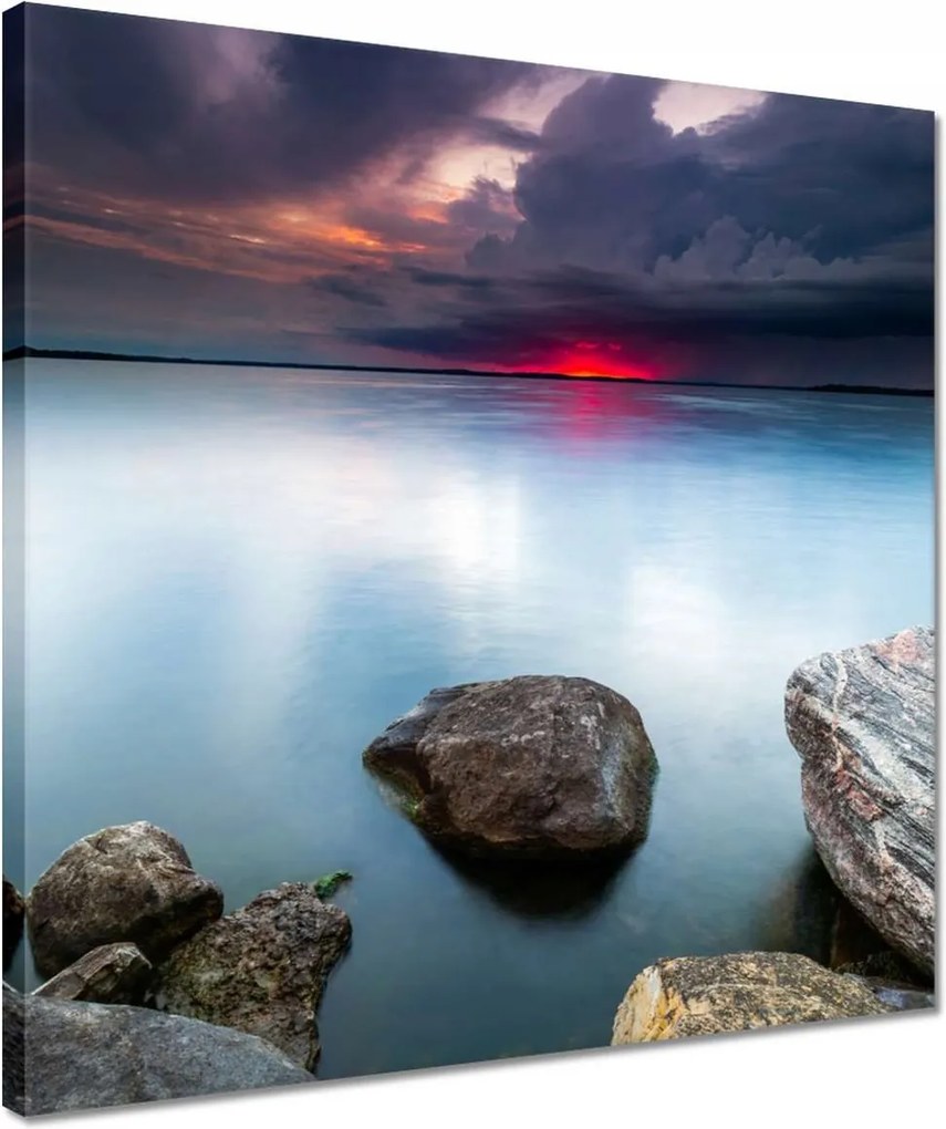 Vászonkép 40x40 Sziklák Tenger Naplemente