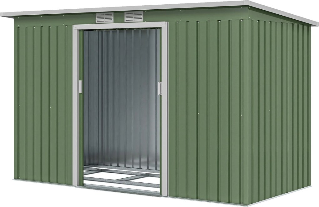Outsunny Fém Szerszámtároló 6,3m³ 280x130x172cm Tároló Sátor, Ferdevágású Tetővel, Csúszó Ajtóval, Időjárásálló Kert Sátor, Kültéri Kert Tároló Szekré