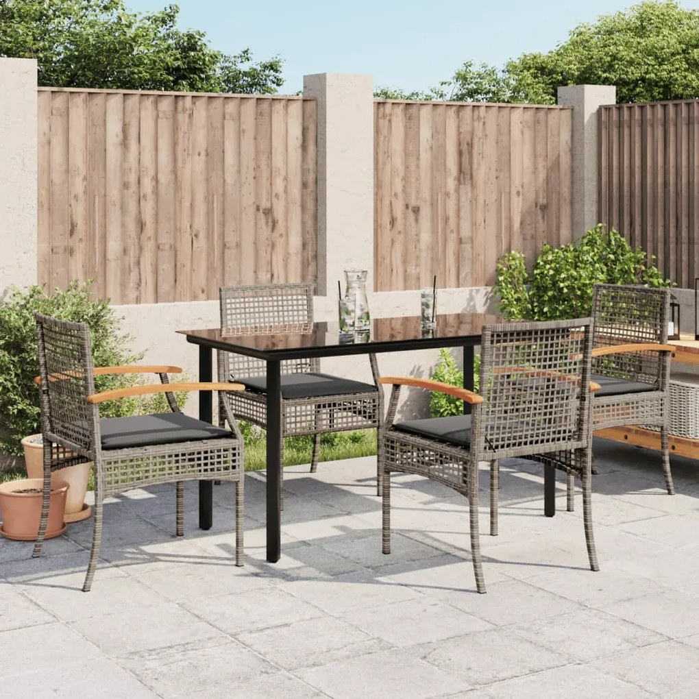 5 részes szürke polyrattan kerti étkezőgarnitúra párnával