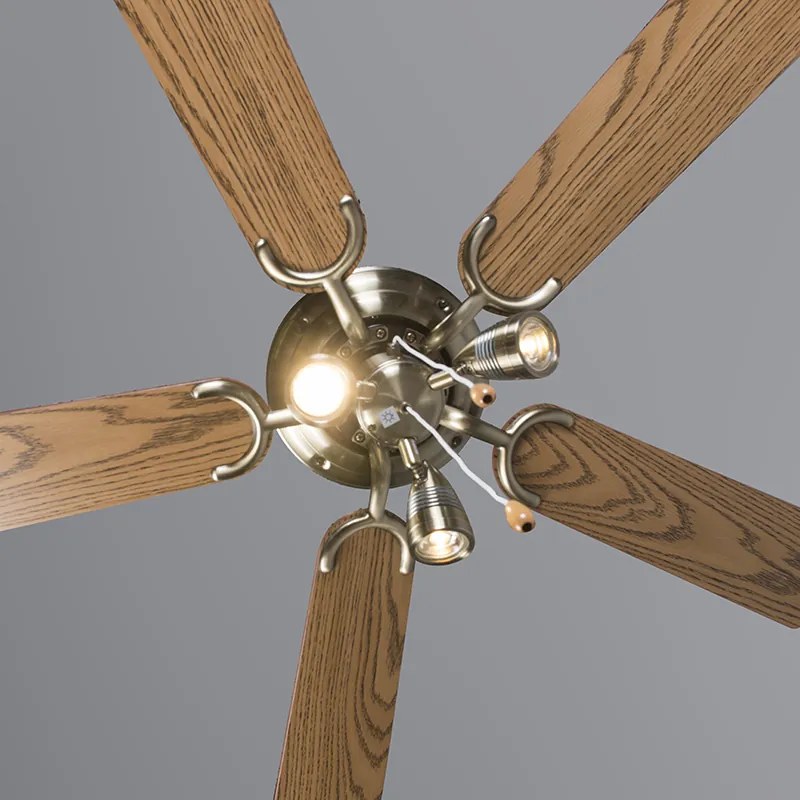 Bronz mennyezeti ventilátor fával 110 cm 3-lámpás húzókapcsolóval - Mistral