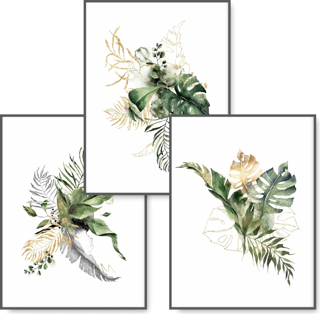 Monstera akvarell 3 db-os poszter szett 59,4x42 #98A