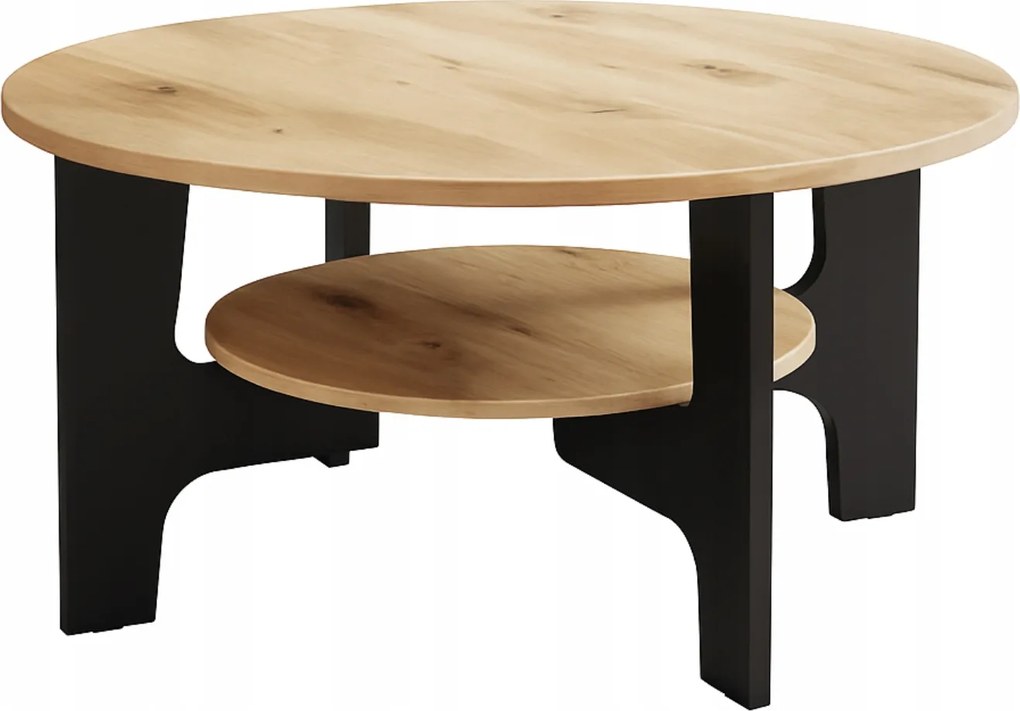 Dohányzóasztal 80 cm Artisan tölgy és fekete lábak Modern Loft stílus