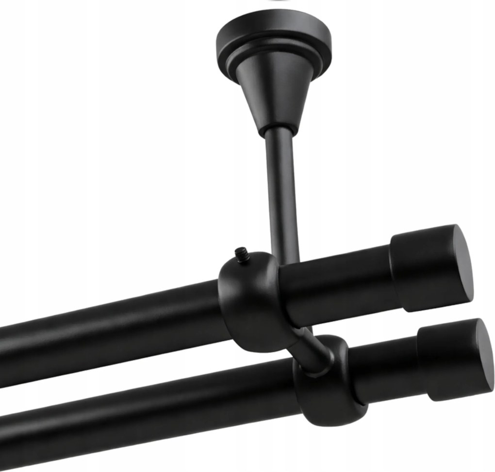 Dupla függönykarnis Mennyezeti Fém 19+19mm Fekete Matt 360cm Luna Kerekek Nélkül