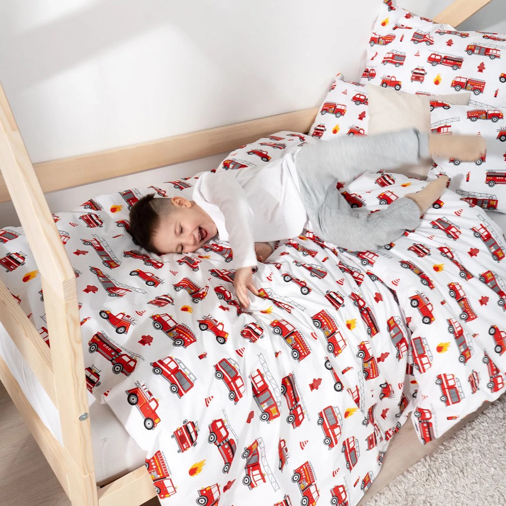 Goldea gyerek pamut ágyneműhuzat - tűzoltóautók 140 x 200 és 70 x 90 cm