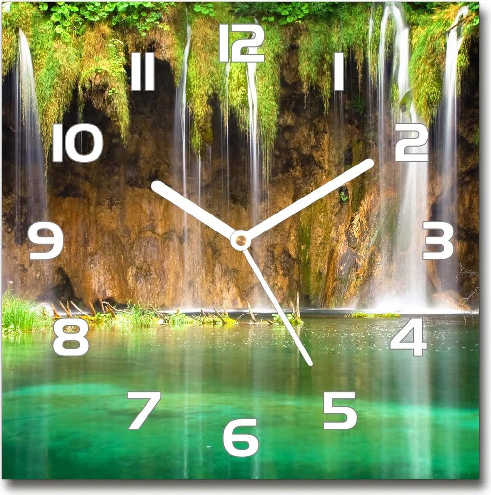 Plitvicei-tavak szögletes üveg falióra 30x30