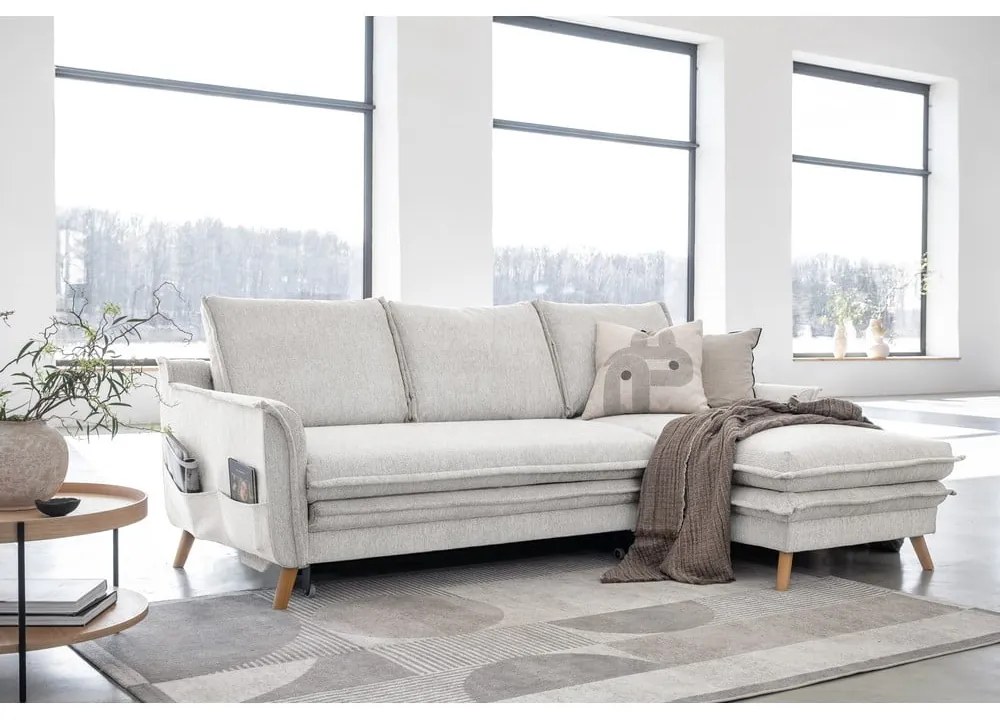 Bézs kinyitható sarokkanapé (jobb oldali) Charming Charlie – Miuform