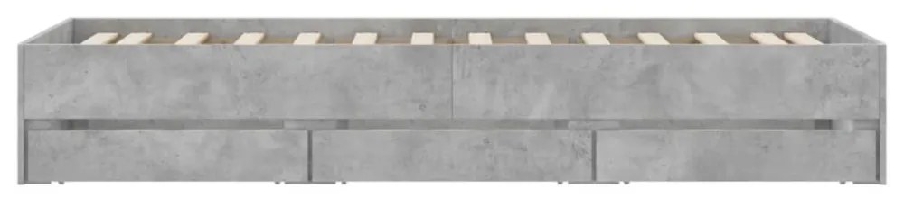 betonszürke szerelt fa ágykeret fiókokkal 90 x 190 cm