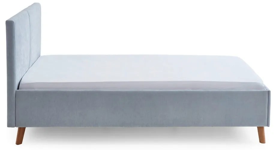 Világoskék kárpitozott franciaágy ágyráccsal 140x200 cm Piano – Meise Möbel