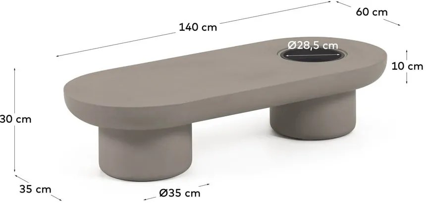Taimi kerti beton dohányzóasztal, 140 x 60 cm - Kave Home