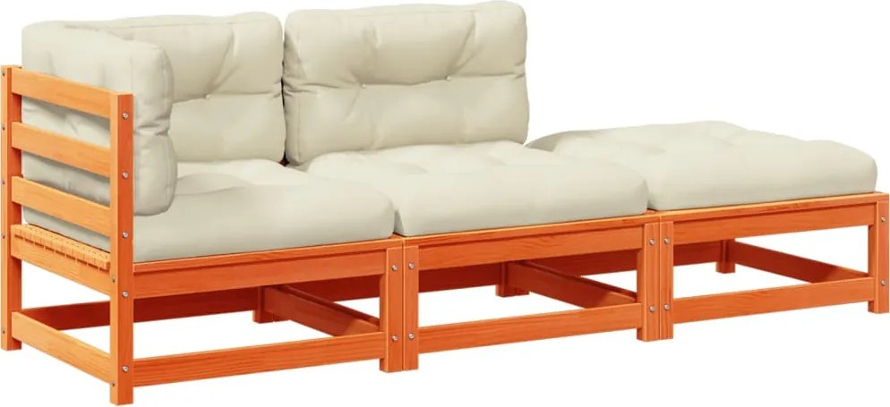 vidaXL 3 részes viaszbarna tömör fenyőfa kerti ülőgarnitúra párnákkal