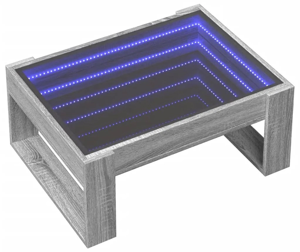 szürke sonoma végtelen hatású LED-es dohányzóasztal 70x53x30 cm