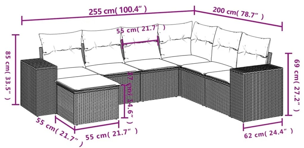 7 részes világosszürke polyrattan kerti ülőgarnitúra párnákkal