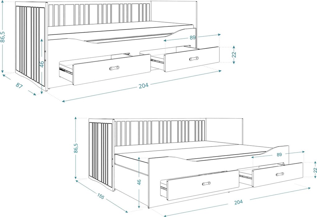 GL HERMES kihúzható ágy matracokkal 80x200 - rózsaszín
