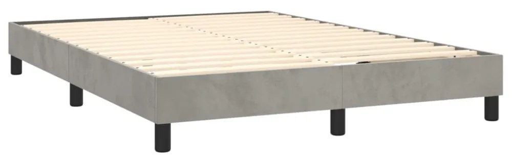 világosszürke bársony rugós és LED-es ágy matraccal 140x190 cm