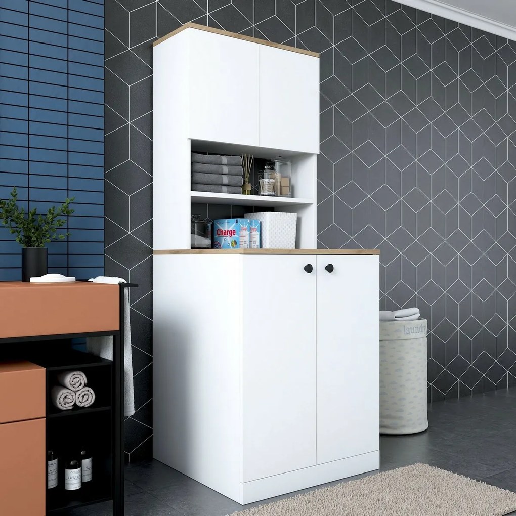 Szekrény a mosógép fölé Kira White and Walnut