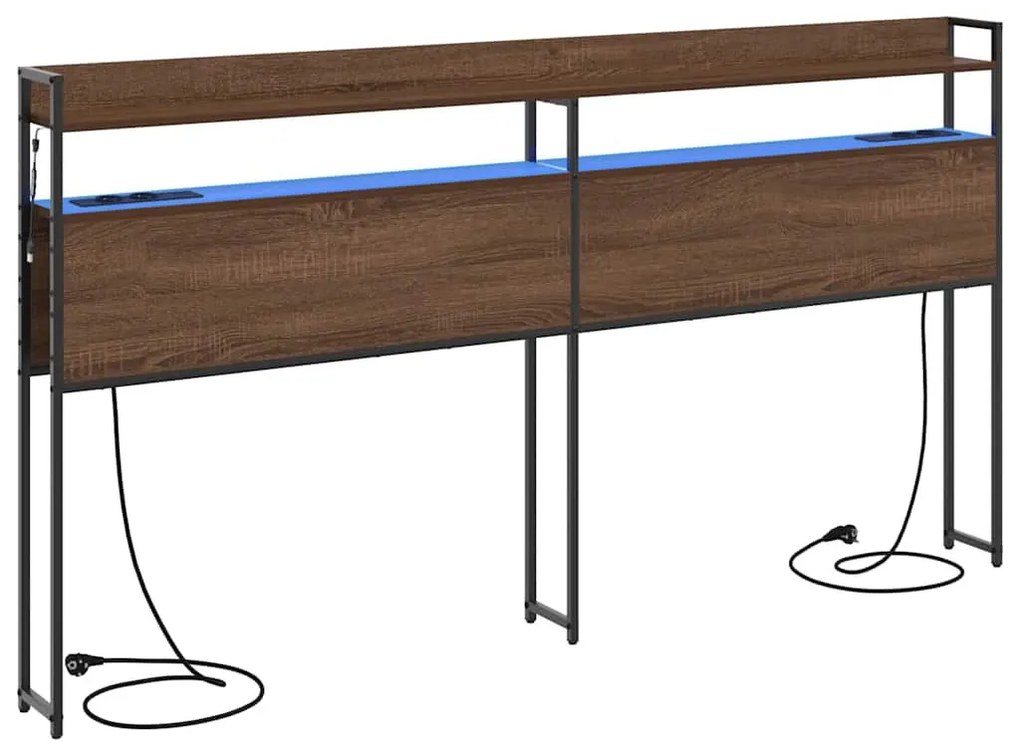Fejtámla LED -es lámpákkal polcokkal barna tölgy 200 cm Faanyag