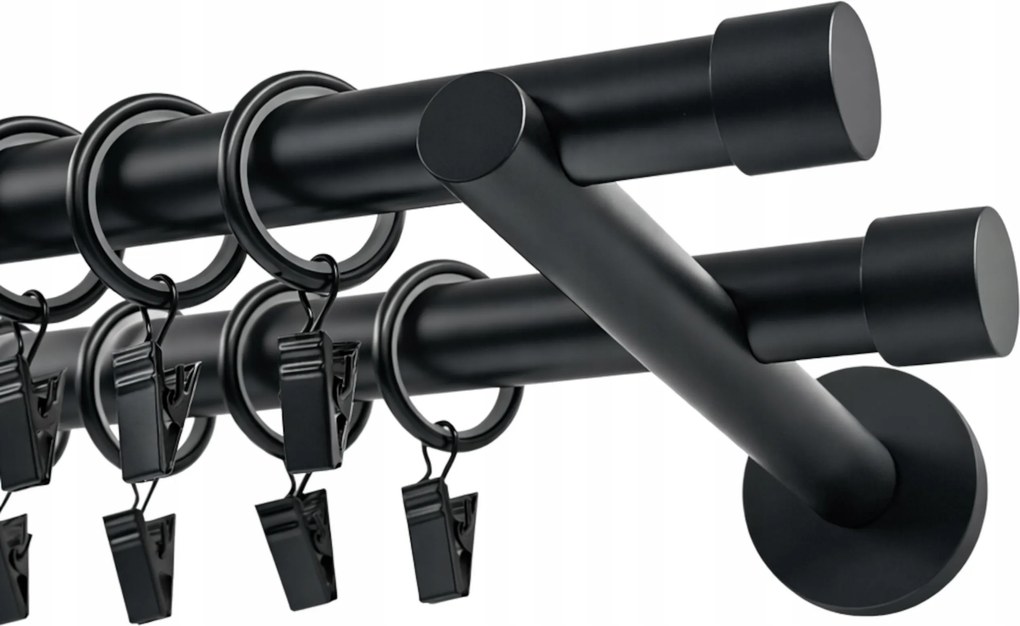 Függönykarnis Dupla Fém Függönykarnis Csendes Kerekek 19 mm Fekete Matt 160 cm