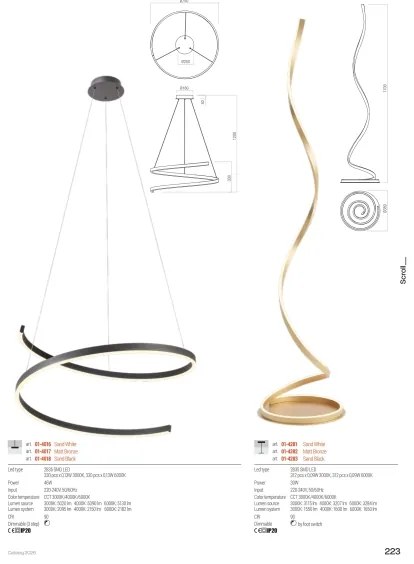 Redo 01-4282 - LED dimmelhető állólámpa SCROLL LED/30W/230V arany